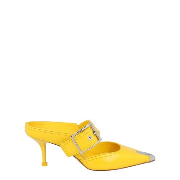 Alexander McQueen Shoes - Alexander McQueen Buckle Leather Mules Yellow Womens